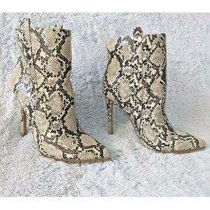 Spice Up Your Life by SHOEDAZZLE Women's 9 Snakeskin 4.5" Ankle BOOTS Brown NEW